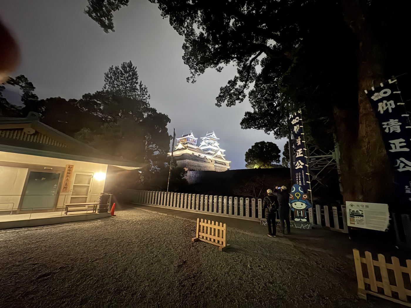 加藤神社の境内越しに見える夜の熊本城